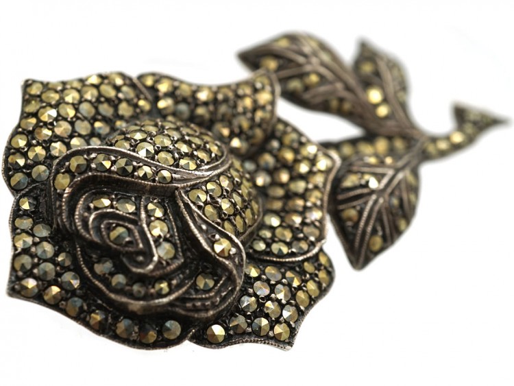 Silver & Marcasite Rose Brooch