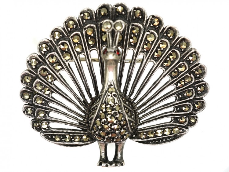 Silver & Marcasite Peacock Brooch
