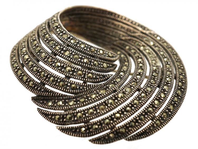 Silver & Marcasite Swirly Brooch