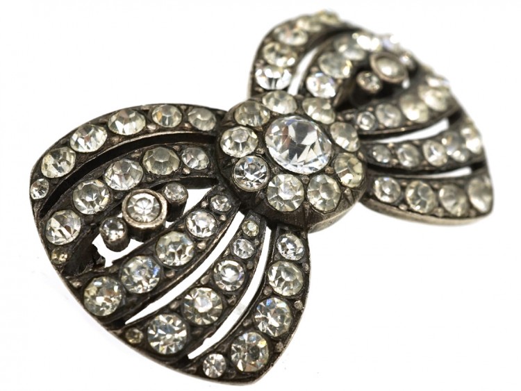 Victorian Silver & Paste Bow Brooch