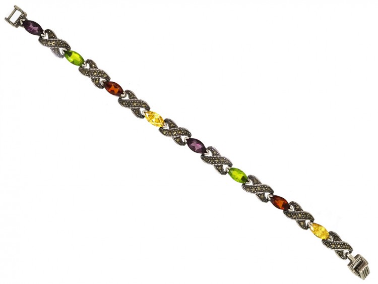 Multi Stone Silver & Marcasite Bracelet