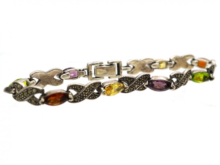 Multi Stone Silver & Marcasite Bracelet