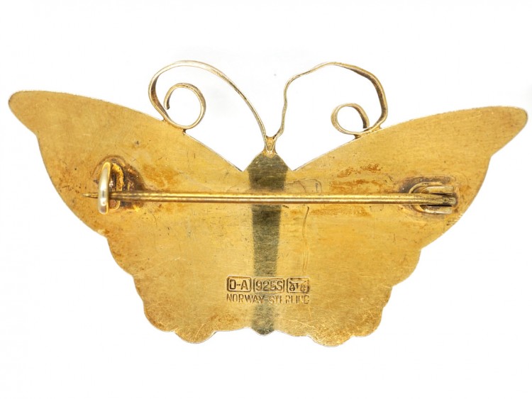 Silver Gilt & Blue Enamel Butterfly Brooch By David Andersen