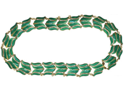 Silver Gilt & Green Enamel Tulip Design Necklace