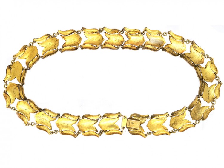 Silver Gilt & Green Enamel Tulip Design Necklace