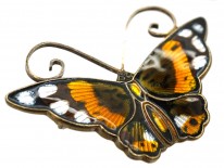 Silver Gilt & Black, Yellow & Orange Enamel Butterfly Brooch By David Andersen