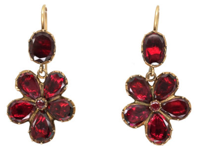 Georgian Flat Cut Garnet Pansy Earrings