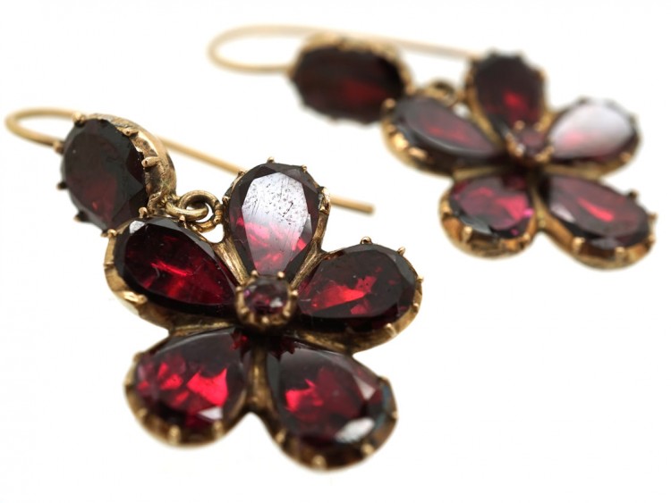 Georgian Flat Cut Garnet Pansy Earrings