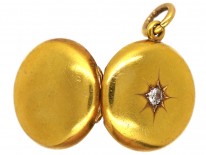 Edwardian 18ct Gold Round Locket Set With A Diamond