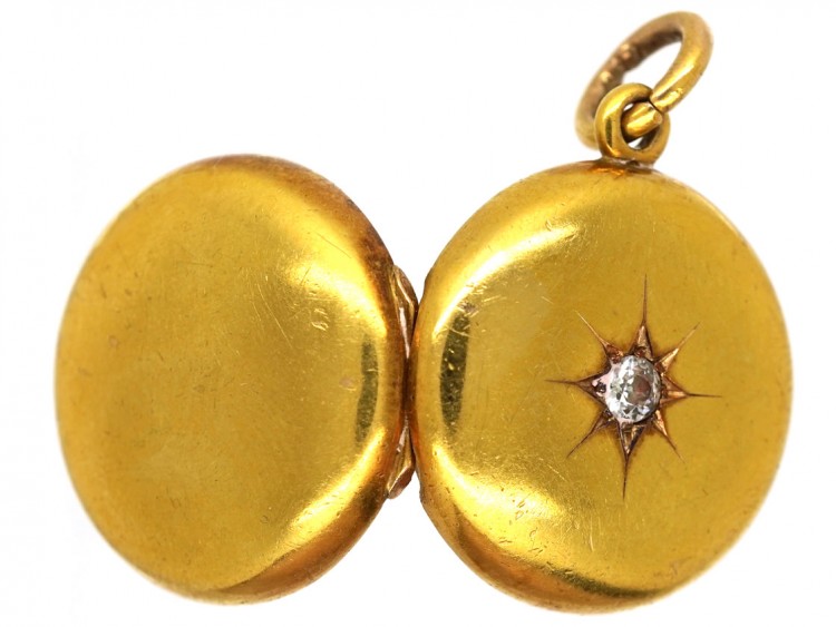 Edwardian 18ct Gold Round Locket Set With A Diamond