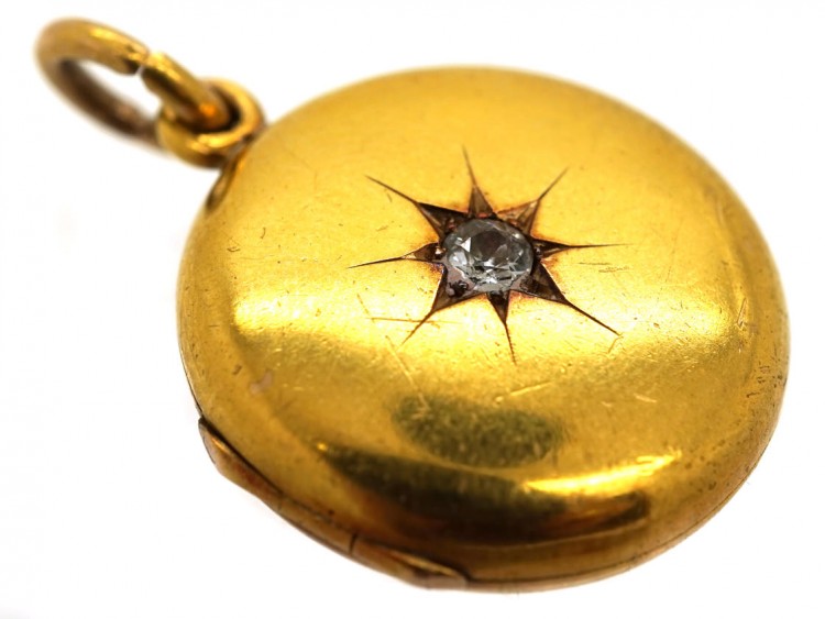 Edwardian 18ct Gold Round Locket Set With A Diamond