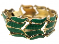 Silver Gilt Tulip Design Green Enamel Bracelet