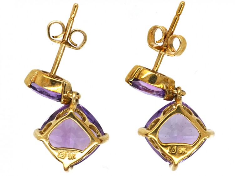 9ct Gold Amethyst Drop Earrings
