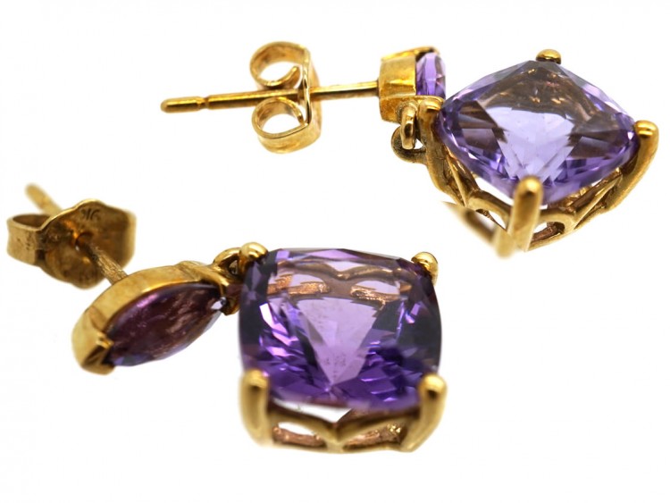 9ct Gold Amethyst Drop Earrings