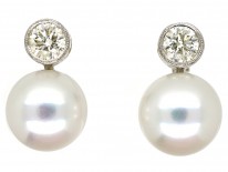 18ct White Gold Pearl & Diamond Earrings