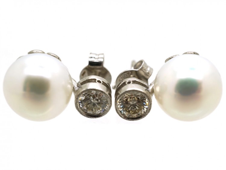 18ct White Gold Pearl & Diamond Earrings