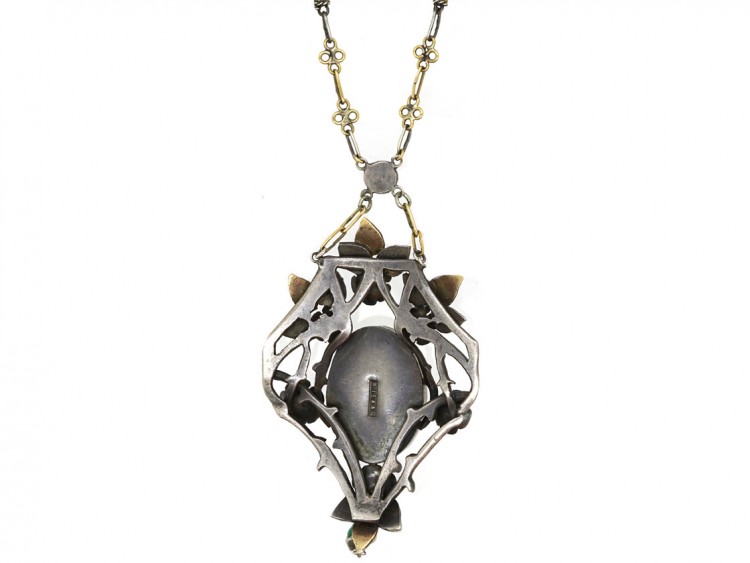 Silver, Gold & Enamel Art Nouveau Pendant By R Isaac