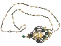 Silver, Gold & Enamel Art Nouveau Pendant By R Isaac