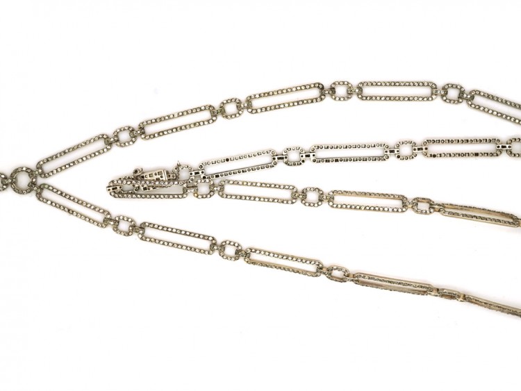 Art Deco Silver & Paste Long Chain Necklace