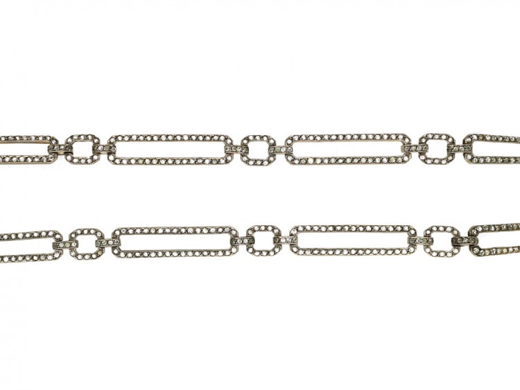 Art Deco Silver & Paste Long Chain Necklace