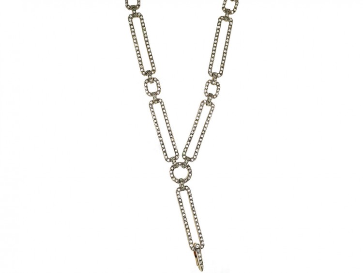 Art Deco Silver & Paste Long Chain Necklace