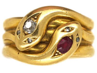Victorian 18ct Gold, Ruby & Diamond Double Snake Ring Victorian 18ct Gold, Ruby & Diamond Double Snake Ring