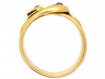 Victorian 18ct Gold, Ruby & Diamond Double Snake Ring