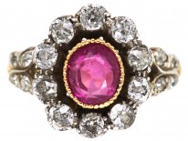 18ct Gold, Ruby & Diamond Cluster Ring with Diamond Shoulders