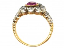 18ct Gold, Ruby & Diamond Cluster Ring with Diamond Shoulders