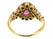 18ct Gold, Ruby & Diamond Cluster Ring with Diamond Shoulders