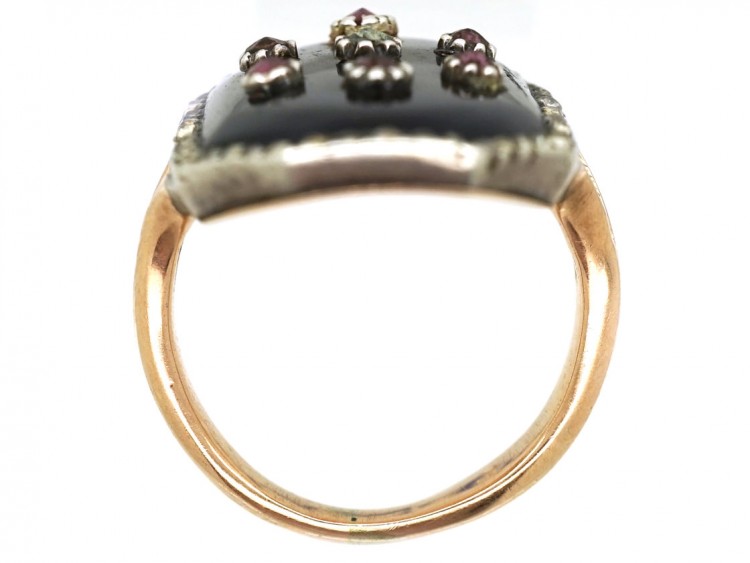 Georgian 9ct Gold & Silver, Blue Glass & Paste Firmament Ring
