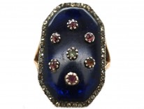 Georgian 9ct Gold & Silver, Blue Glass & Paste Firmament Ring