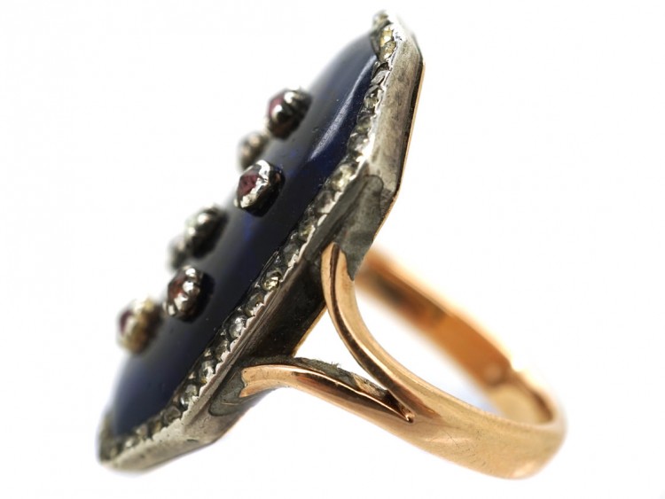 Georgian 9ct Gold & Silver, Blue Glass & Paste Firmament Ring