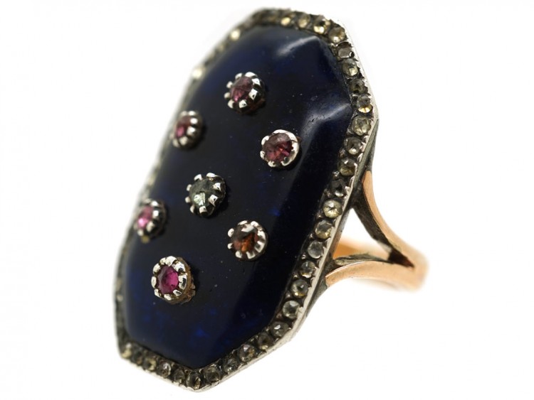Georgian 9ct Gold & Silver, Blue Glass & Paste Firmament Ring