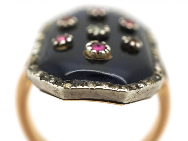 Georgian 9ct Gold & Silver, Blue Glass & Paste Firmament Ring