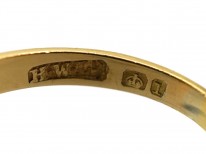 Edwardian 18ct Gold, Three Stone Opal & Diamond Carved Half Hoop Ring