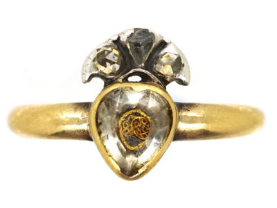 18ct Gold Stuart Heart & Crown Rock Crystal Ring