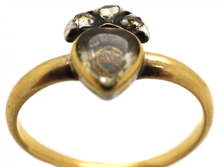 18ct Gold Stuart Heart & Crown Rock Crystal Ring