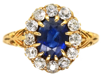 Edwardian 18ct Gold, Sapphire & Diamond Oval Cluster Ring