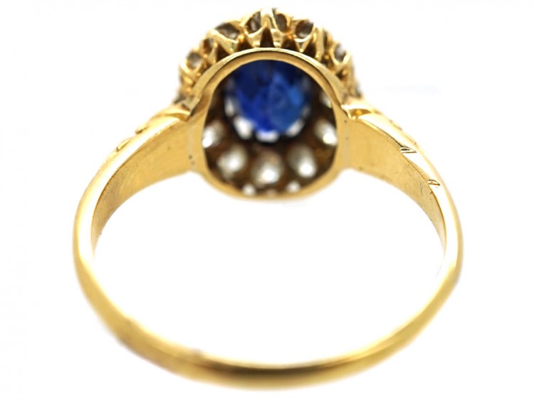 Edwardian 18ct Gold, Sapphire & Diamond Oval Cluster Ring