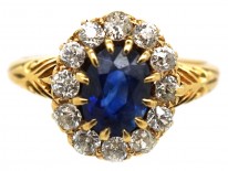 Edwardian 18ct Gold, Sapphire & Diamond Oval Cluster Ring
