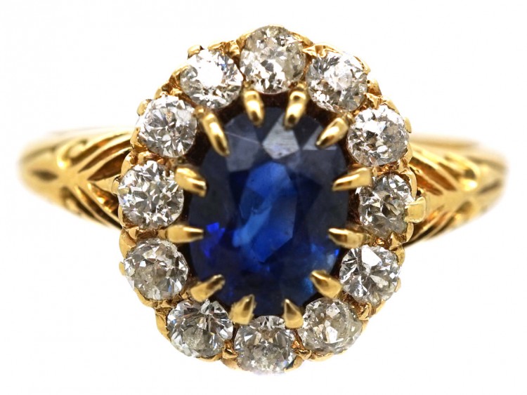 Edwardian 18ct Gold, Sapphire & Diamond Oval Cluster Ring