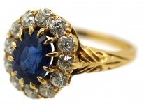 Edwardian 18ct Gold, Sapphire & Diamond Oval Cluster Ring