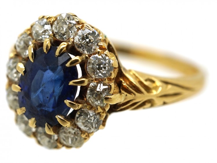 Edwardian 18ct Gold, Sapphire & Diamond Oval Cluster Ring