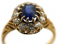Edwardian 18ct Gold, Sapphire & Diamond Oval Cluster Ring