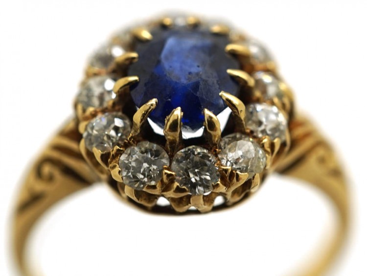 Edwardian 18ct Gold, Sapphire & Diamond Oval Cluster Ring