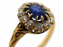 Edwardian 18ct Gold, Sapphire & Diamond Oval Cluster Ring