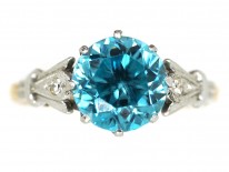 Art Deco 18ct Gold, Platinum, Zircon & Diamond Ring