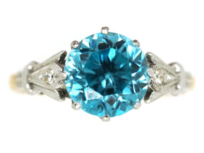 Art Deco 18ct Gold, Platinum, Zircon & Diamond Ring