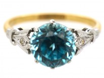Art Deco 18ct Gold, Platinum, Zircon & Diamond Ring
